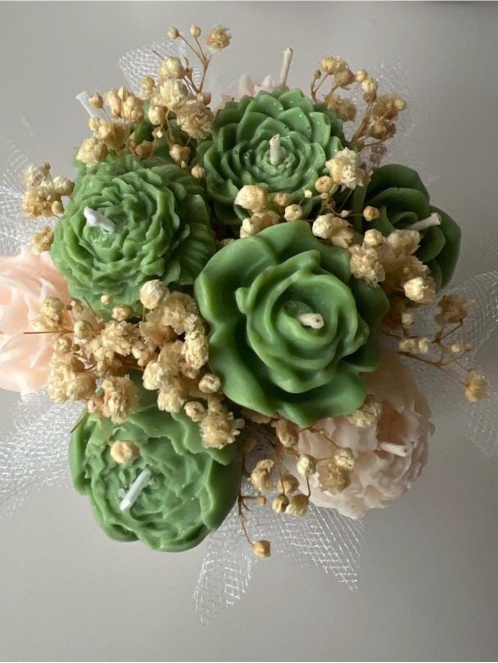 Green Succulent Floral Candle Bouquet - Home Accents